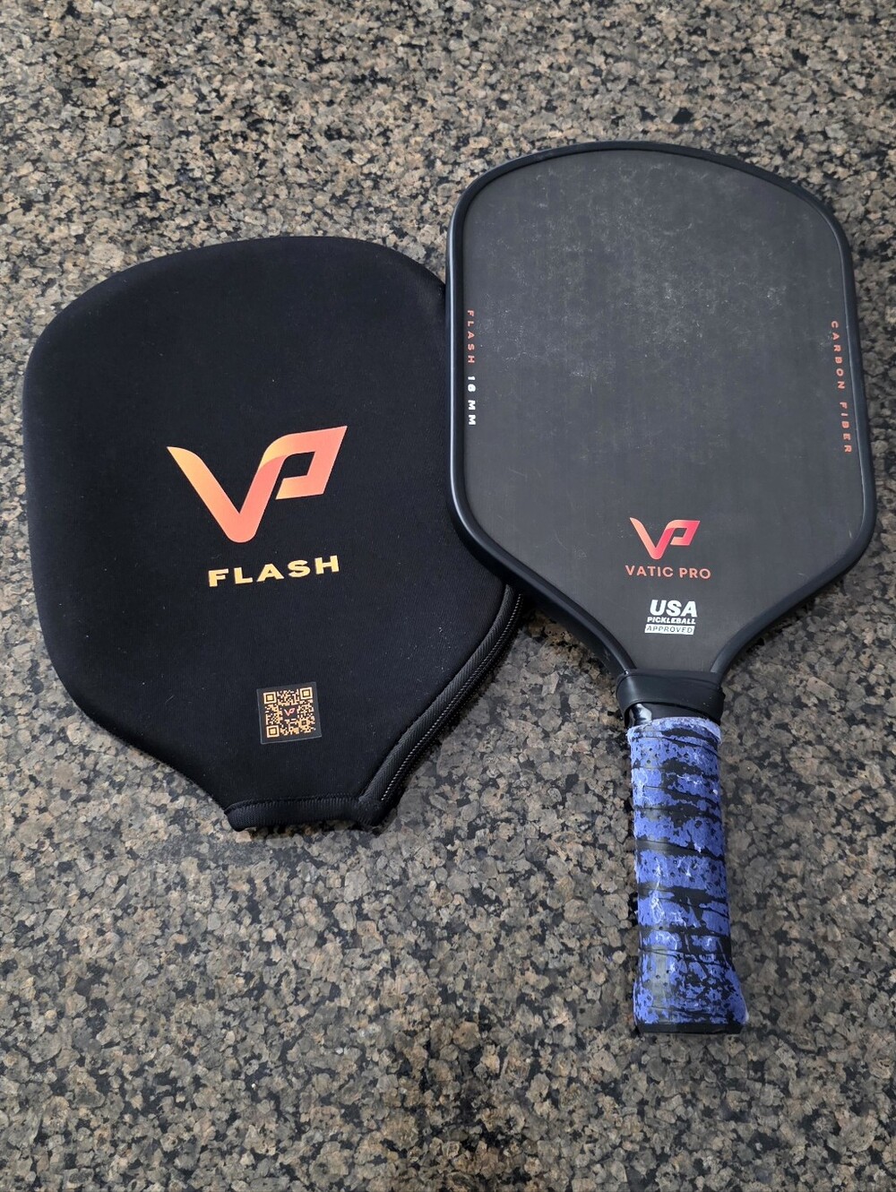Vatic Pro Flash 16mm with cover Pickleball Paddle Carbon Fiber USA Approved adul